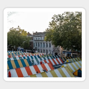 A view across the outdoor market in the city of Norwich Sticker